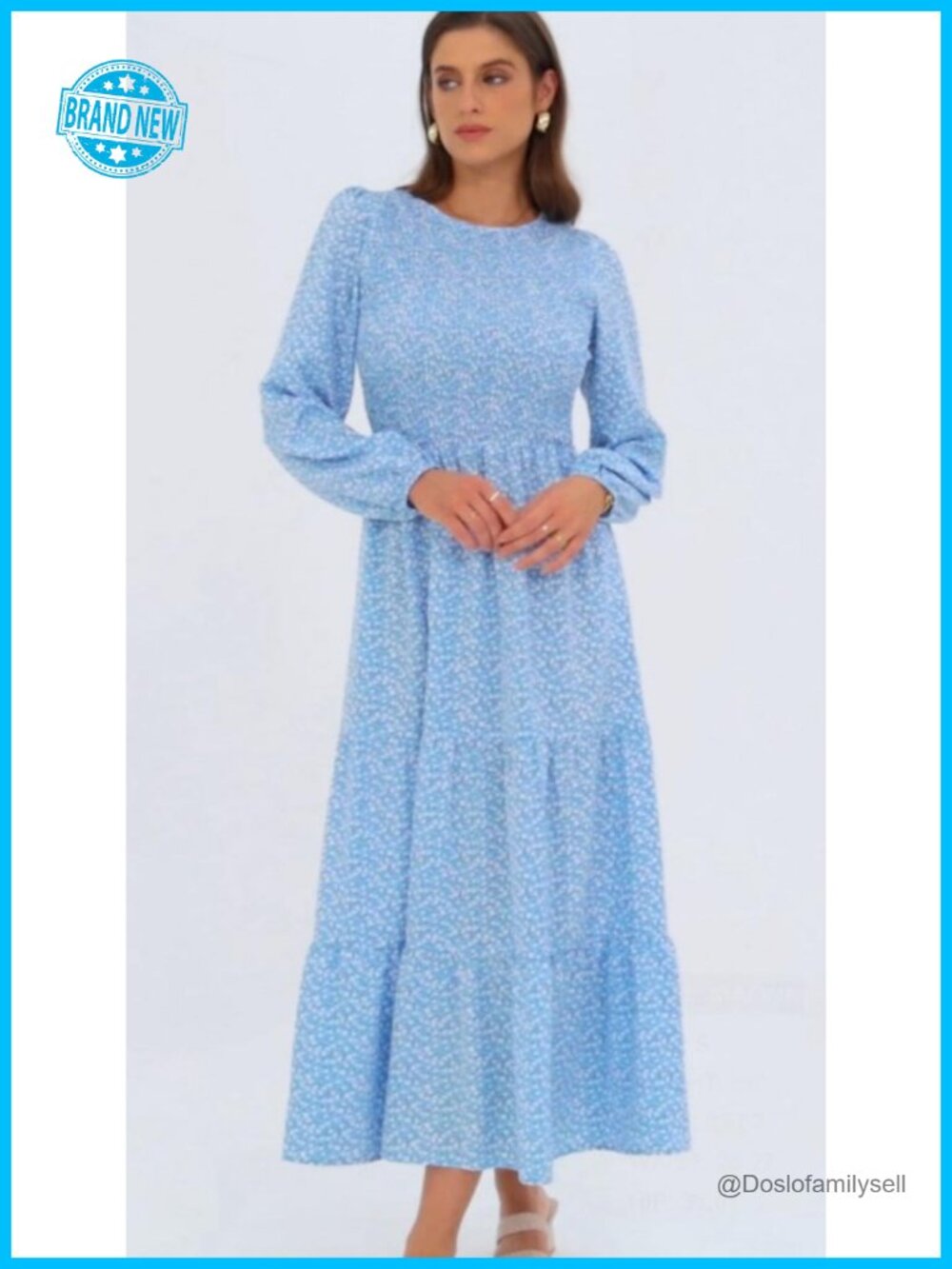 Long Sleeve Flowy Casual Floral Maxi Dress Smocked Tiered Swing Dress - Picture 5 of 6